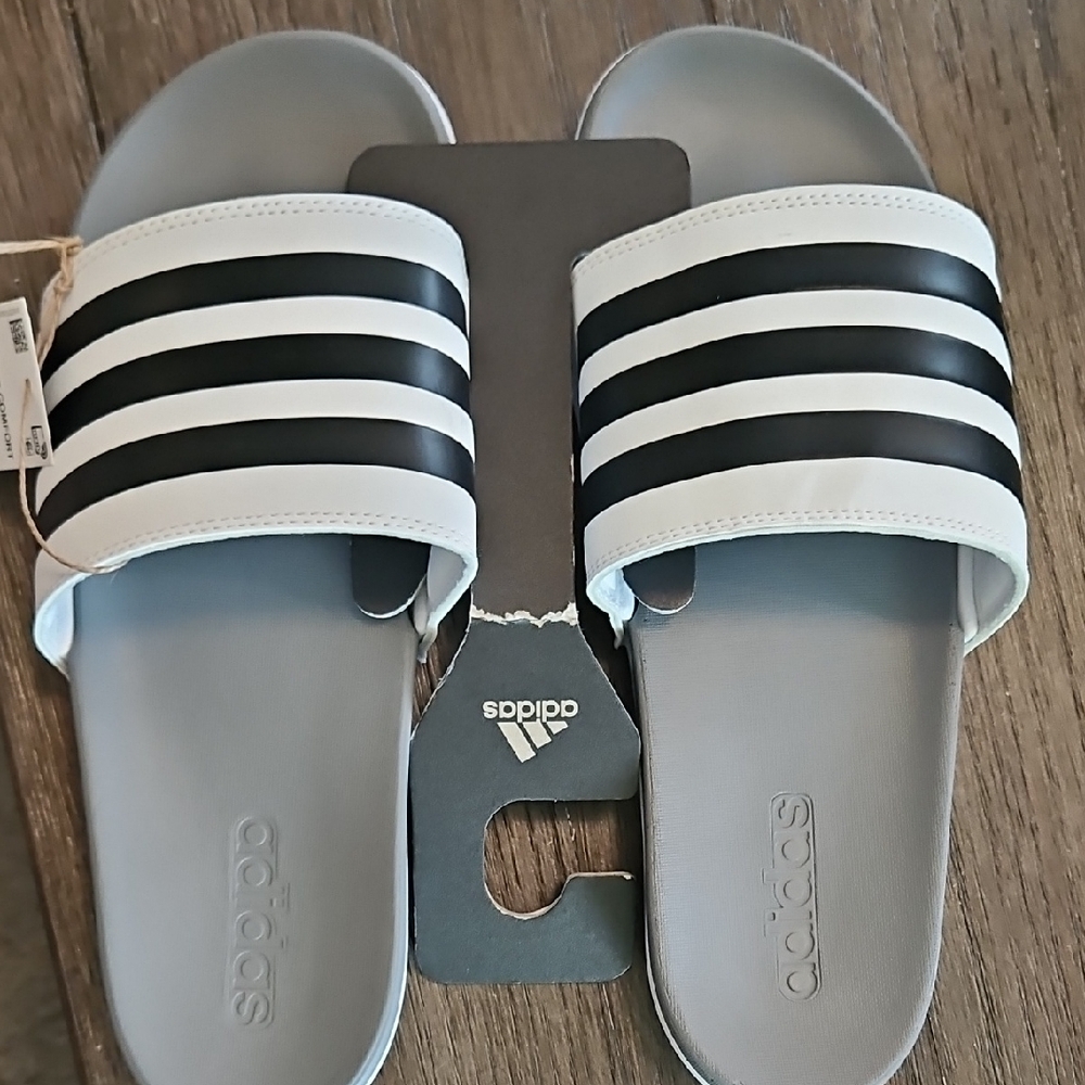 Adidas Striped Black and White Slides